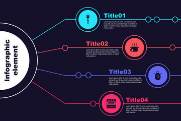 Sticker - Set Fork, Cooking pot, Kitchen apron and Oven. Business infographic template. Vector