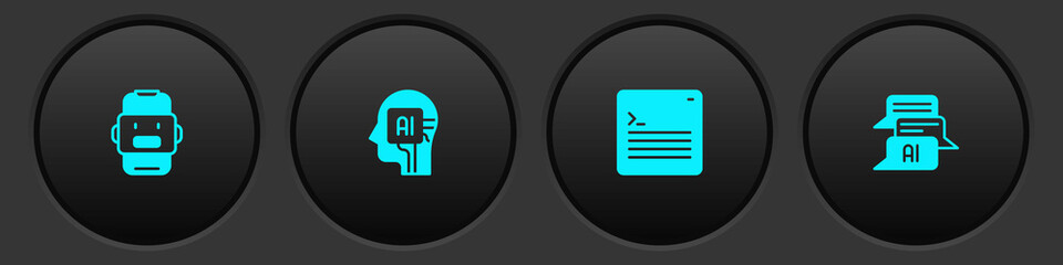 Set Chat bot, Humanoid robot, Web developer programming code and icon. Vector