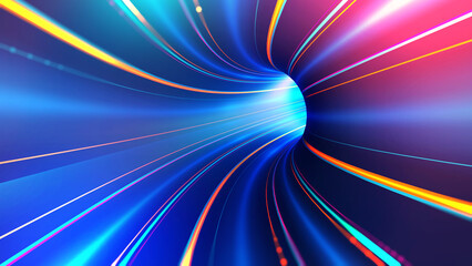 Poster - Abstract energy tunnel in hyperspace. Wormholes travel through time. Deformation of space and time, science fiction. Black hole, vortex data flow. Nanotechnology and hi-tech 3D illustration