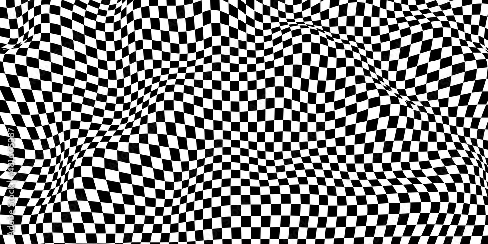 Wavy chess board. Chessboard concept. Wave distortion effect. Vector ...