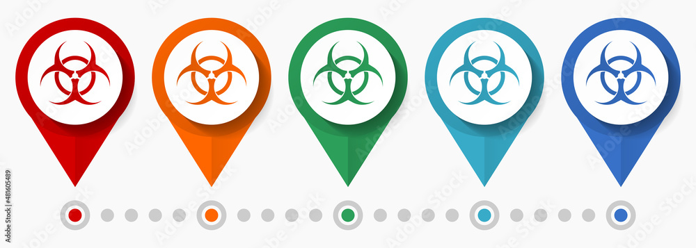 Biohazard, pandemic concept vector icon set, flat design pointers ...