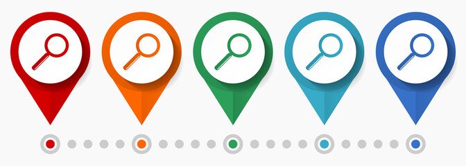 Aufkleber - Search sign, glass concept vector icon set, flat design pointers, infographic template