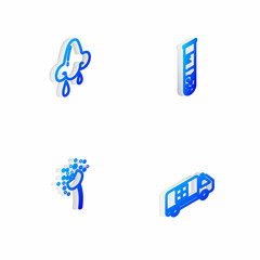 Sticker - Set Isometric line Test tube and flask, Runny nose, Flower producing pollen and Emergency car icon. Vector