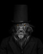 Man in the form of a Lion , The lion person , animal face isolated black white