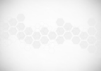 Digital technology background. Abstract hexagons background with black lines and dots. Design for science, medicine or technology
