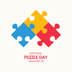 National Puzzle Day vector. Three jigsaw puzzle pieces icon vector. Puzzle Day Poster, January 29. Important day