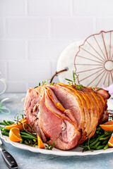 Wall Mural - Traditional Easter ham with orange honey glaze