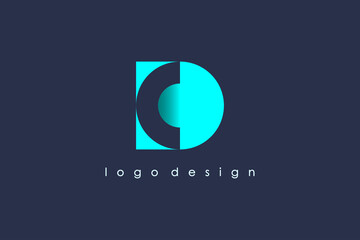 Initial Letter D and C Logo. Blue Shape D Letter with Negative Space C Letter inside isolated on Dark Blue Background. Usable for Business and Branding Logos. Flat Vector Logo Design Template Element.