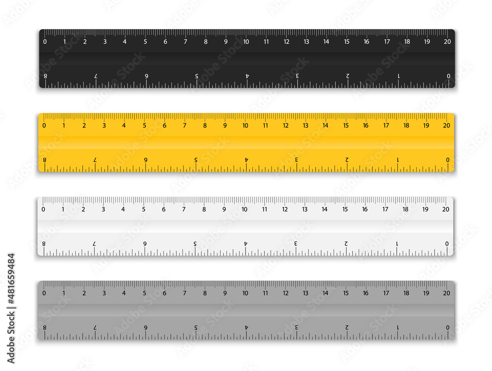 Set of rulers with inches and cm scale. School measuring ruler 20 ...
