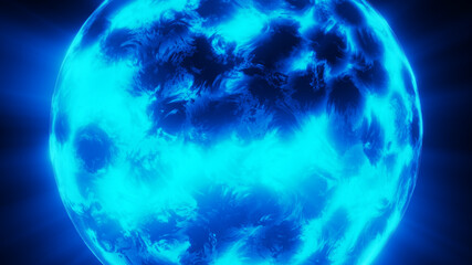 Realistic 3D illustration of the blue neutron star rendered as background