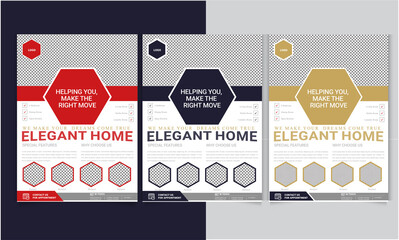 Modern Elegant Home Sale Real Estate Flyer Template with multicolor, ready to print and easy to print. Flyer Template Geometric shape used for business poster layout, corporate banner.
