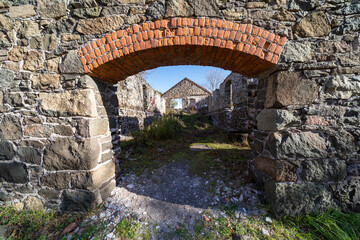 Abandoned ruins of buildings at the Quincy Mine in Hancock, Michigan