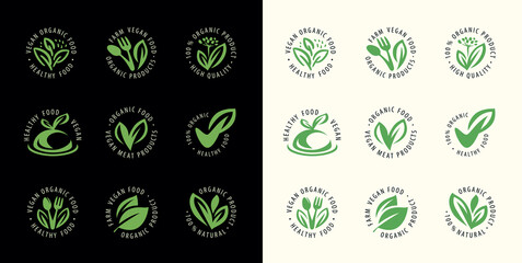 Poster - Product label certification icon set. Organic package element vector collection