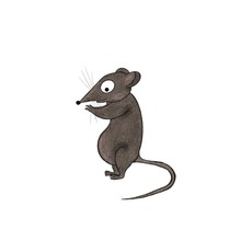 Mouse Illustration On White Background. Cute Rat With Tail And Big Eyes. Isolated 