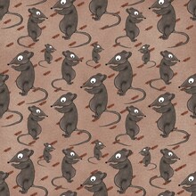 Seamless Pattern With Grey Mice. Kid’s Illustration With Mouse And Wheat On Pink Background. Child’s Fabric, Wallpapers. 