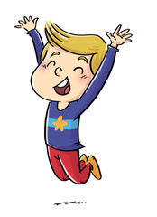 Wall Mural - illustration of little boy jumping for joy