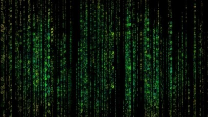 Green matrix raining binary code - black background - animation