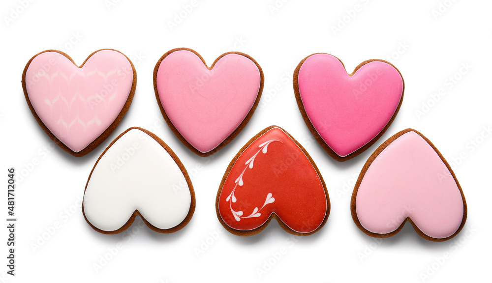 Tasty heart shaped cookies isolated on white background