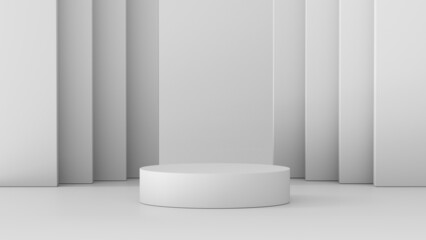 3d display product. 3D rendered podium for your product showcase. White minimal cylinder pedestal 3d composition.  Stage showcase