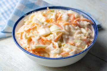 Canvas Print - Coleslaw salad close up on a bowl. Cabbage, carrot salad. (Turkish name; lahana salatasi)