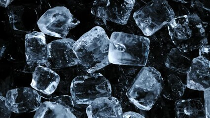 Aufkleber - Super slow motion of falling ice cubes separated on black background. Filmed on high speed cinema camera, 1000 fps. Speed ramp effect.