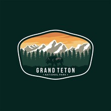 Grand Teton National Park Emblem Patch Logo Illustration On Dark Background