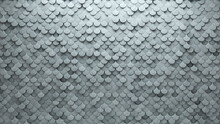 Concrete Tiles Arranged To Create A 3D Wall. Futuristic, Fish Scale Background Formed From Semigloss Blocks. 3D Render