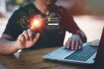 cyber security concepts, login, user fingerprint secure and encrypted identity,secure access to user