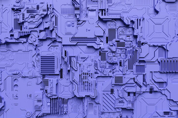 3d illustration of a realistic model of a robot or  purple cyber armor. Close-up equipment for mining crypto-bitcoin; ether. Video cards; motherboards