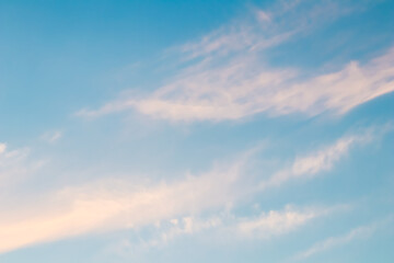 Wall Mural - Background of blue sky with white pink clouds in sunset