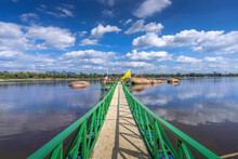 A Bridge Leading To The Buddha's Footprint In The Middle Of The Mekong River In Tha Uthen District, Nakhon Phanom Province, Thailand.