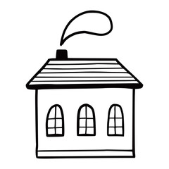 Poster - Hand drawn cute house. Doodle sketch style home. House building with window, roof. Vector illustration for home icon.