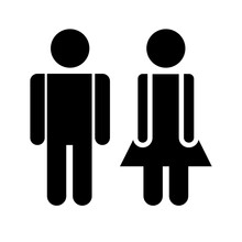 Man And Woman Icon Sign. Toilet Symbol Isolated. Male And Female Sign For Restroom. Girl And Boy WC Pictogram For Bathroom