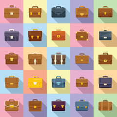 Sticker - Briefcase icons set flat vector. Office bag