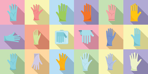 Sticker - Medical gloves icons set flat vector. Care clinic