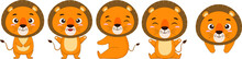 Cute Little Lion Cubs. Set Of Cartoon Lion On A White Background. Elements For Design Or Print. Vector Illustration.