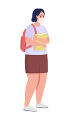 Wall Mural - Schoolgirl with books semi flat color vector character. Standing figure. Full body person on white. Attending school isolated modern cartoon style illustration for graphic design and animation