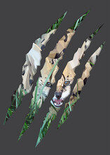 Low Poly, Geometric, Illustration Of A Snarling Serval Sitting In The Grass Inside Of Claw Marks