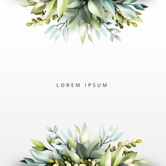 Wall Mural - flora frame background with green leaves
