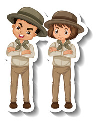 Canvas Print - Couple kids wear safari outfit cartoon character sticker