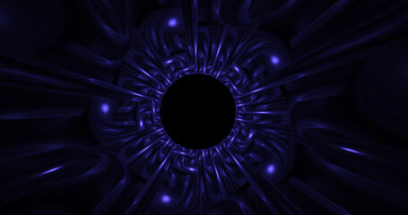 Wall Mural - Abstract vortex hyperspace tunnel. Abstract fractal space with shining stars. Wormhole space deformation. Black hole. Digital art. Raster fractal graphics. 3d rendering.