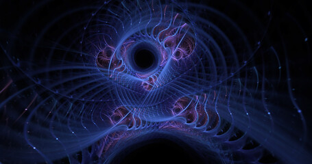 Wall Mural - Abstract fantastic fractal background of intertwining glowing blue shapes. Fantasy light background. Generative art. 3d rendering.