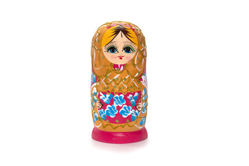 Blue matryoshkas russian wooden nesting doll. Isolated in white.