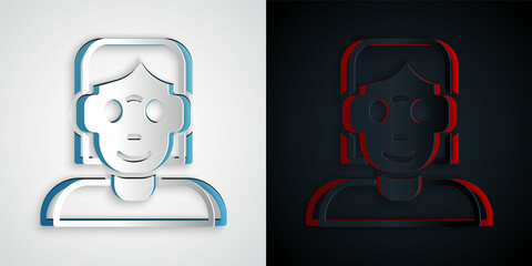 Paper cut Hacker or coder icon isolated on grey and black background. Programmer developer working on code, coding, testing, debugging, analysing. Paper art style. Vector
