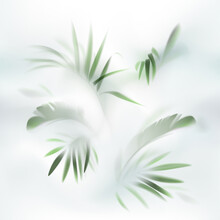 Vector Pattern With Palm And Banana Leaves Behind Frosted Glass. The Seamless Background Of The Jungle And The Tropics  In The Fog. Selective Focus. 