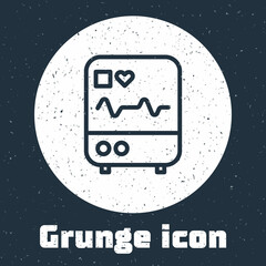 Poster - Grunge line Computer monitor with cardiogram icon isolated on grey background. Monitoring icon. ECG monitor with heart beat hand drawn. Monochrome vintage drawing. Vector Illustration