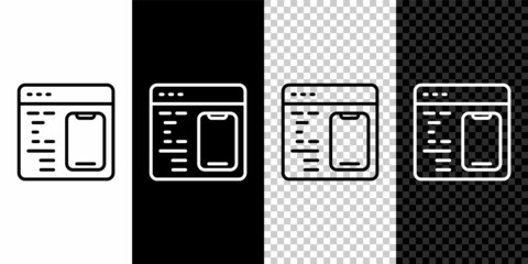 Set line Software, web developer programming code icon isolated on black and white, transparent background. Javascript computer script random parts of program code. Vector