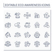 © Antstudio - Eco awareness line icons set. Fight for ecology. Support and protect the environment. Ecology concept. Isolated vector illustrations. Editable stroke