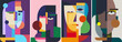© KurArt - Collection of abstract portraits. Poster designs in flat style.