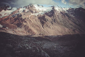 Wall Mural - Vintage effect photo of the Palla Bianca massif with glaciers at its feet at sunset, Alto Adige - Sudtirol, Italy. Palla Bianca is the second highest mountain in the Alto Adige region